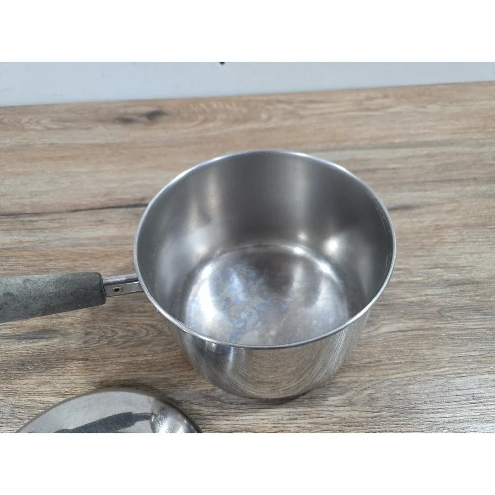 Vintage Revere Ware 2 Qt Copper Bottom Saucepan USA Stainless Steel With Lid